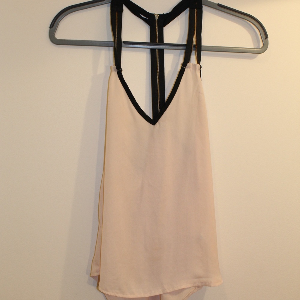 Light Pink Tank Top with Black Zipper Detail